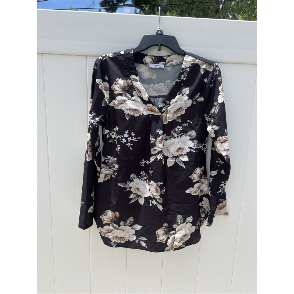 Youtalia Womens Top Floral Long Sleeve V Neck Sz Small Lightweight